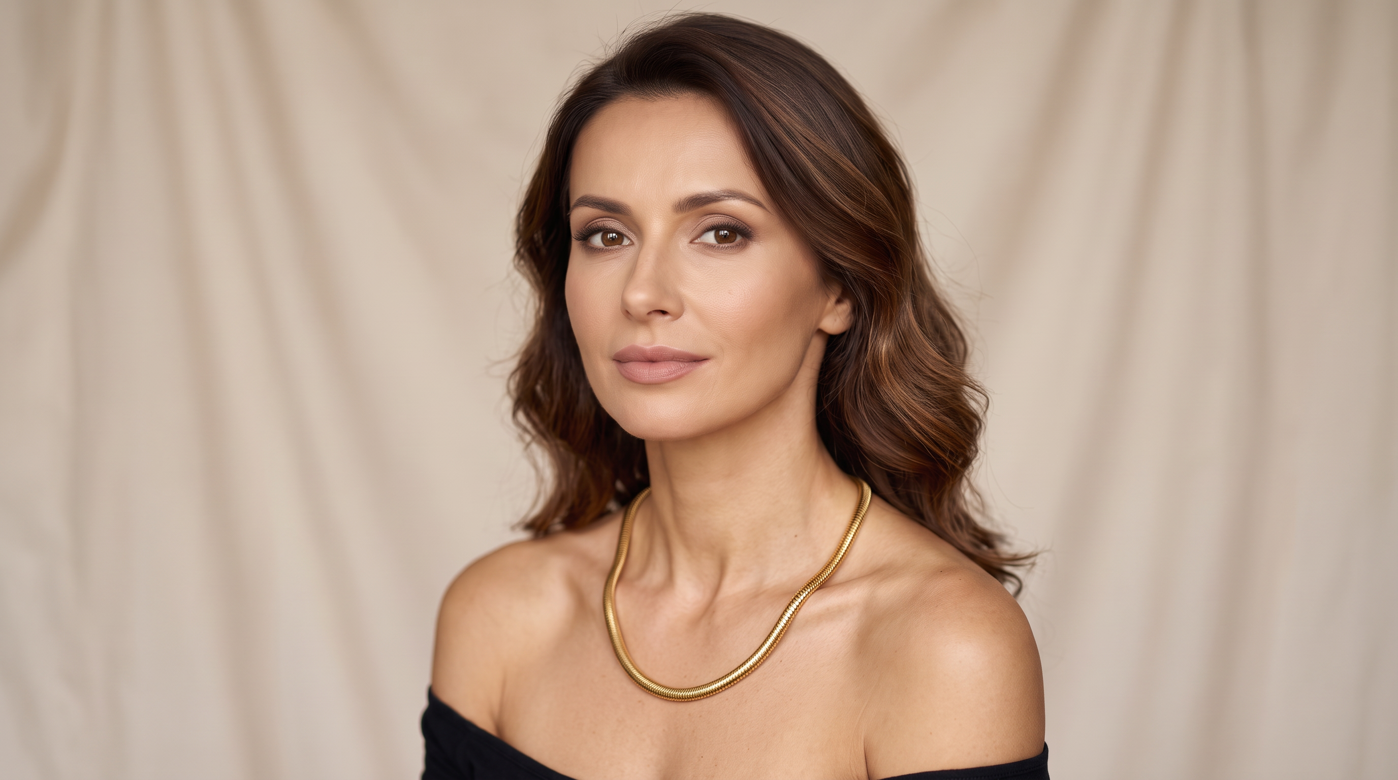 Modelka w złotym łańcuszku Żmijka linka